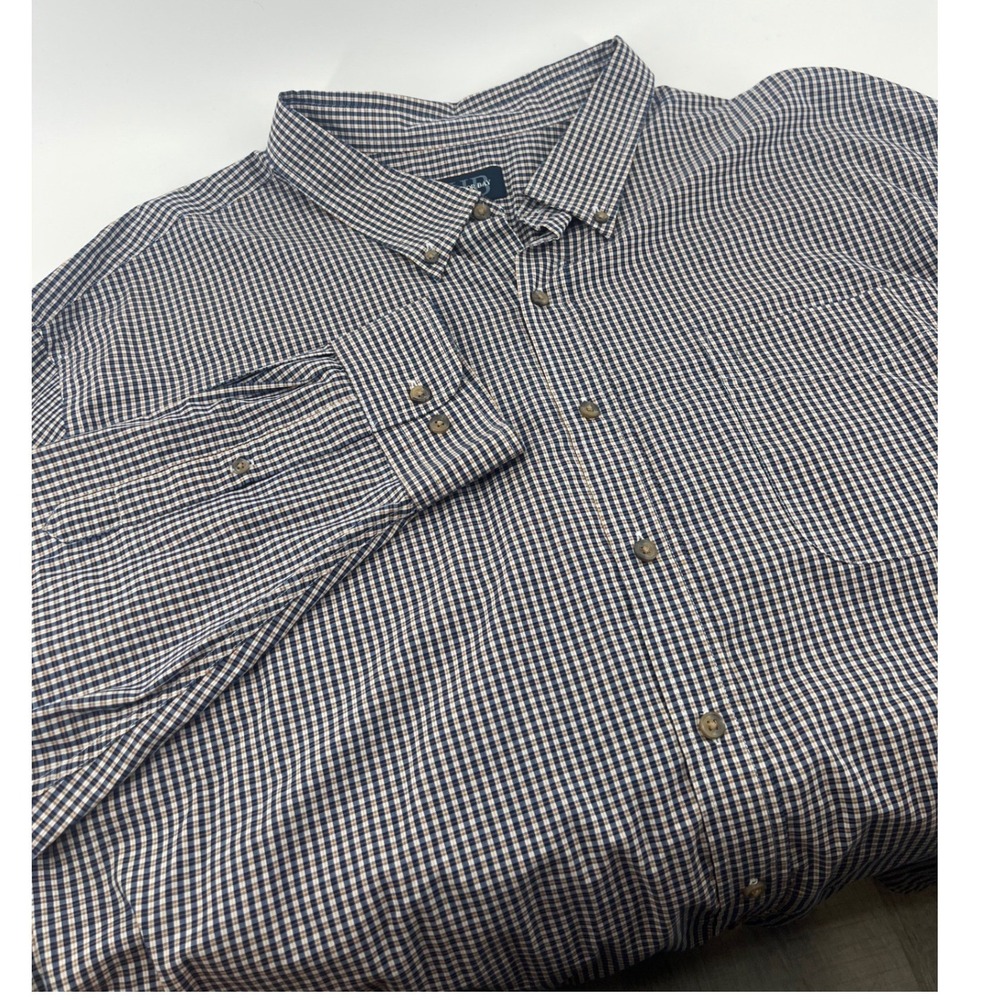 Haggar‎ Mens 4XL Navy Blue Orange Micro Check Button Down Long Sleeve Shirt